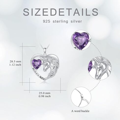 Unicorn Heart Necklace, Dainty 925 Sterling Silver Amethyst Pendant with CZ, Fantasy Magical Jewelry Gift for Women in Kuwait