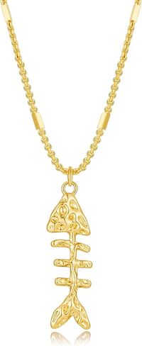 Fish Pendant Necklace for Women 14k Gold Plated Ball Chain Bohemian Pearl Fish Charm Pendant Necklace for Beach Summer in Kuwait