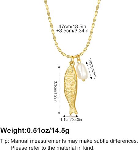 Fish Pendant Necklace for Women 14k Gold Plated Ball Chain Bohemian Pearl Fish Charm Pendant Necklace for Beach Summer in Saudi Arabia
