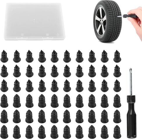 60PCS Vacuum Tire Repair Rubber Nail Kit with 2 Sizes, Screw in Tire Plugs of Tire Punctures with Screwdriver, Self Service Tire Repair Screw Plug, Tire Repair Kit for Car, Truck, Motorcycle, Tractor in Kuwait