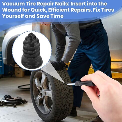60PCS Vacuum Tire Repair Rubber Nail Kit with 2 Sizes, Screw in Tire Plugs of Tire Punctures with Screwdriver, Self Service Tire Repair Screw Plug, Tire Repair Kit for Car, Truck, Motorcycle, Tractor in Kuwait