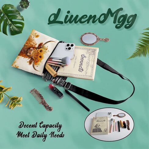 Floral Highland Cattle Messenger Bag Small Ethnic Pattern Printed Adjustable Strap Crossbody Zipper Bag Floral Highland Cattle Phone Bag Wallet Cute Shoulder Handbag for Women in Kuwait