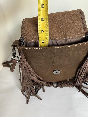 western floral tooled 100% leather fringe cross body purse (brown) Small in Saudi Arabia