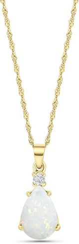 14K Gold Opal Necklace - October Birthstone 8x12mm with 14K Solid Yellow Gold Pendant and 2.5 mm White CZ - Thin 14K Gold Chain, White Opal Gemstone,Handmade Birthday Gift for Classy Women in Kuwait