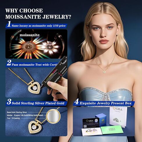 Moissanite Halo Heart Pendant 18K Gold Plated Sterling Silver Perfume Bottle Necklace for Women Wedding Anniversary Birthday Christmas Valentine Engagements Mothers Day Jewelry in Saudi Arabia