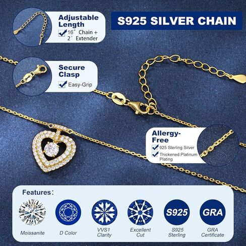 Moissanite Halo Heart Pendant 18K Gold Plated Sterling Silver Perfume Bottle Necklace for Women Wedding Anniversary Birthday Christmas Valentine Engagements Mothers Day Jewelry in Saudi Arabia
