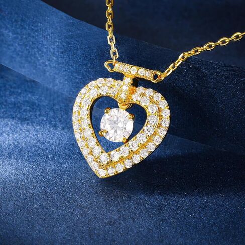 Moissanite Halo Heart Pendant 18K Gold Plated Sterling Silver Perfume Bottle Necklace for Women Wedding Anniversary Birthday Christmas Valentine Engagements Mothers Day Jewelry in Saudi Arabia
