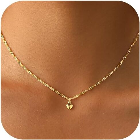 Heart Necklace for Women Dainty 14K Gold/Silver Plated Love Charm Pendant Choker Adjustable Chain Meaningful Cute Jewelry Gift for Her Wife Best Friend Couple in Kuwait