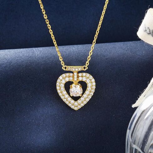 Moissanite Halo Heart Pendant 18K Gold Plated Sterling Silver Perfume Bottle Necklace for Women Wedding Anniversary Birthday Christmas Valentine Engagements Mothers Day Jewelry in Saudi Arabia