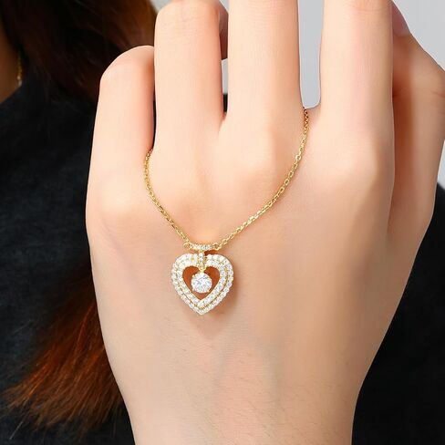 Moissanite Halo Heart Pendant 18K Gold Plated Sterling Silver Perfume Bottle Necklace for Women Wedding Anniversary Birthday Christmas Valentine Engagements Mothers Day Jewelry in Saudi Arabia