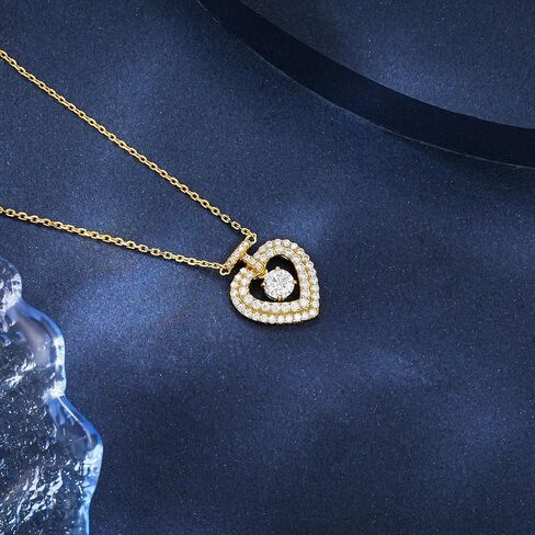 Moissanite Halo Heart Pendant 18K Gold Plated Sterling Silver Perfume Bottle Necklace for Women Wedding Anniversary Birthday Christmas Valentine Engagements Mothers Day Jewelry in Saudi Arabia