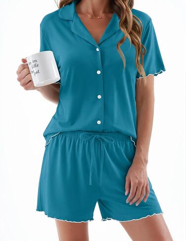 Ekouaer Womens Pajama Sets Button Up Pjs Shorts Sets Soft Sleepwear 2 Piece Lounge Sets for Bridal Parties Postpartum S-XXL in Saudi Arabia