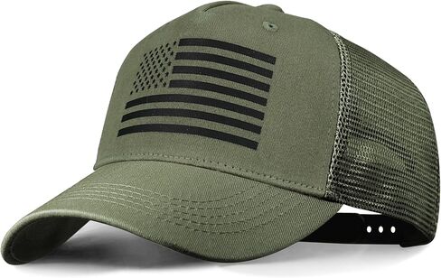 OUTDOOR SHAPING American Flag Trucker Hat - Snapback Fitted Cap for Men & Women, Snap Closure, Breathable Mesh Sides in Kuwait