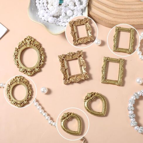 12 قطعة من إطارات الصور الذهبية الصغيرة، إطارات عتيقة صغيرة، إطار صورة صغير عتيق من الراتنج، إطار صورة صغير بيضاوي مستطيل للتعليق على الحائط لعرض المجوهرات بنفسك وديكور الحائط وحفلات العطلات in Kuwait