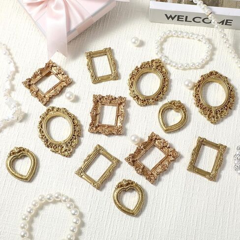 12 قطعة من إطارات الصور الذهبية الصغيرة، إطارات عتيقة صغيرة، إطار صورة صغير عتيق من الراتنج، إطار صورة صغير بيضاوي مستطيل للتعليق على الحائط لعرض المجوهرات بنفسك وديكور الحائط وحفلات العطلات in Kuwait