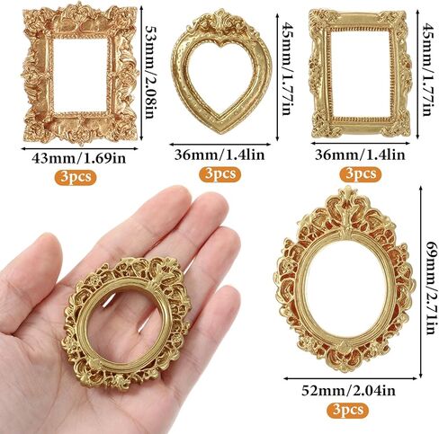 12 قطعة من إطارات الصور الذهبية الصغيرة، إطارات عتيقة صغيرة، إطار صورة صغير عتيق من الراتنج، إطار صورة صغير بيضاوي مستطيل للتعليق على الحائط لعرض المجوهرات بنفسك وديكور الحائط وحفلات العطلات in Kuwait