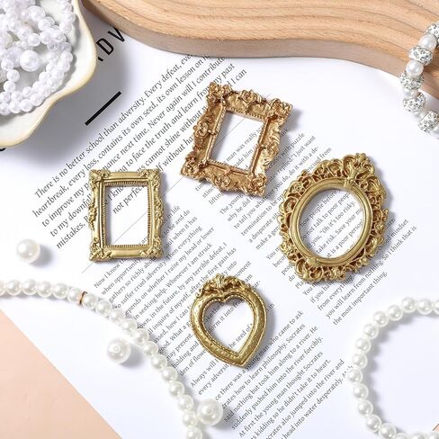 12 قطعة من إطارات الصور الذهبية الصغيرة، إطارات عتيقة صغيرة، إطار صورة صغير عتيق من الراتنج، إطار صورة صغير بيضاوي مستطيل للتعليق على الحائط لعرض المجوهرات بنفسك وديكور الحائط وحفلات العطلات in Kuwait