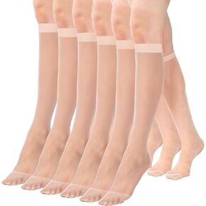 6 Pairs Knee High Stockings for Women, 15 Denier Sheer Nylon Socks with Reinforced Toe One Size in Saudi Arabia