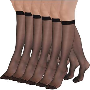 6 Pairs Knee High Stockings for Women, 15 Denier Sheer Nylon Socks with Reinforced Toe One Size in Kuwait