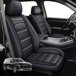 أغطية مقاعد السيارة ذات 7 مقاعد تناسب Hyundai Palisade 2020-2024 2025، مجموعة كاملة من أغطية المقاعد المصنوعة من الجلد الصناعي المقاوم للماء مع وسادة هوائية متوافقة (أسود، 3 صفوف 7 مقاعد) in Kuwait