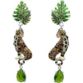 Ritzy Couture DeLuxe Wild Leopard Jungle Post Drop and Dangle Earrings - Fine Silver Plated Brass in Saudi Arabia