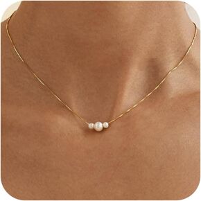 Pearl Necklaces for Women Trendy 14k Gold Plated Dainty Necklace Minimalist Pearl Cute Pendant Necklace Women's Jewelry Wedding Birthday Gifts for Best Friend in Saudi Arabia