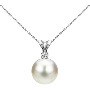 White Saltwater Cultured Japanese Akoya Pearl Necklace 14K Gold and Diamond Pendant Jewelry (Choose Your Gold Type and Diamond Weight) in Saudi Arabia