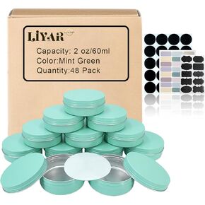 علب 2 أونصة مع أغطية للمرهم 48 علبة علب مرهم 2 أونصة حاوية علب دائرية لمستحضرات التجميل برطمانات شموع مثالية علب صفيح من الألومنيوم مع أغطية لولبية للمسحوق والتوابل والمراهم والشموع (أخضر نعناعي) in Kuwait