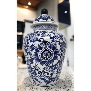 Festcool 12.5" Blue and White Porcelain Floral Temple Ginger Jar Vase, China Qing Style (Blue) in Kuwait
