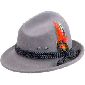German Hat | 100% Wool Hats Unisex - Austrian & German Style Alpine Tyrolean Wool Fedora with a Deluxe Feather & Rope in Kuwait