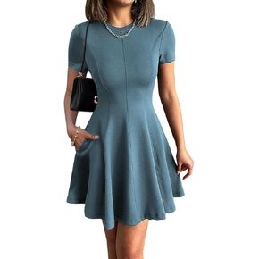 Women's Summer Semi Formal Dress Short Sleeve A Line Ruffle Mini Short Dresses for Casual Business Work with Pockets in Kuwait