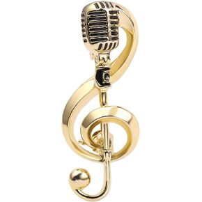 for Creative Microphone Brooch Music Note Pins Alloy Bag Clothes Lapel Pin Jewelry Decor for Women Men Boy Gold-Color Alloy in Kuwait