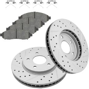 Front Drilled & Slotted Disc Brake Rotors and Ceramic Brake Pads kit for Nissan NV200 All Models 2013-2015 2016 2017 2018 2019 2020, 2011-2013 Leaf in Kuwait