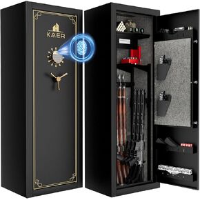 KAER 25 Biometric Gun Safe, Wider and Deeper Fingerprint Gun Safes for Rifle and Pistols, Large Quick Access Heavy-Duty Gun Cabinet for Firearm Ammo with Drawer & Gun Rack, Assembled in Kuwait