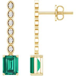 أقراط الماس الزمرد المعتمدة في المختبر من الفضة، جودة AAA، أقراط الزفاف الزمرد - جاهزة للهدايا in Kuwait