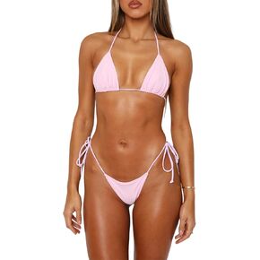 Alyweatry Women Sexy String Bikini Set Y2k Halter Triangle High Cut Tie Side Solid Color Bathing Suit Swimwear in Kuwait