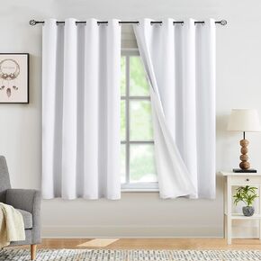 Jubilantex ستائر تعتيم من الكتان الأبيض النقي بطول 63 بوصة لغرفة النوم، نافذة صغيرة للمزرعة، ستائر نافذة تعتيم كاملة لتوفير الطاقة لغرفة المعيشة، حلقة معدنية علوية 54 بوصة × 63 بوصة 2 لوح in Kuwait