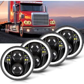 مصباح أمامي LED 5 3/4 5.75 بوصة مع مصباح أمامي Amber Halo DRL LED لجهاز عرض مختوم متوافق مع Kenworth W900 Challenger Gran Torino P-eterbilt 352 (4 قطع) in Kuwait
