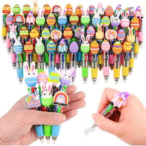LiYiQ 25 Pcs Easter Multicolor Pen in One Cartoon Cute Fun 4-in-1 Cute Pens Bulk Kawaii Easter Eggs Rabbit Chicken Rainbows Gnome Shape Cool Ballpoint Pens for Fun Gifts in Kuwait
