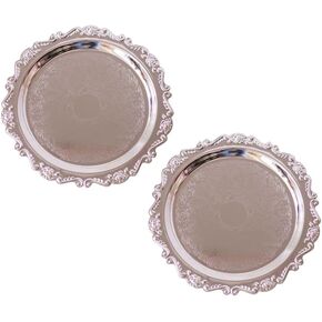 2PCS Silver Metal Carved Candle Tray,6 Inch Pillar Candle Holder Decorative Candle Plates for Candles,Scented,Spa,Halloween, Wedding in Kuwait