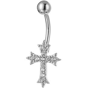 14G Rhinestone Cross Belly Button Rings for Women Sparkling CZ Paved Cross Navel Rings Belly Piercing Barbell Belly Piercing Jewelry Gold Silver in Kuwait