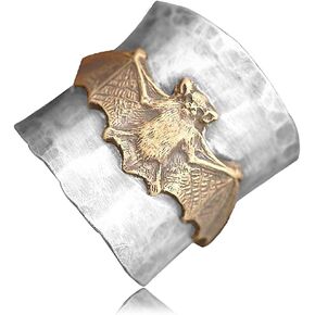 الرجعية S925 فضة الخفافيش الدائري ، حلقة واسعة النطاق للنساء ، خمر الإبهام السبابة كامل فنجر بيان الدائري بوهو مجوهرات in Kuwait