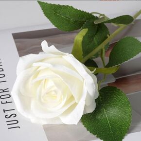 1Pc White Artificial Silk Roses Long Single Stem Artificial Roses for Home Decor Table Centerpiece Arrangement Valentine's Day Gift (19.68in Tall) (White) in Kuwait