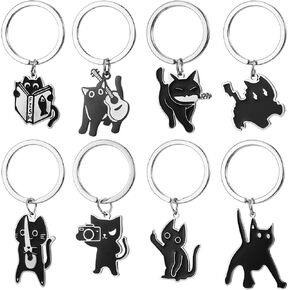 JATEBI Cute Black Cat Keychain 8 Pack, Kawaii Cat Keyring Charms for Backpack Purse Car Keys, Gifts for Cat Lovers & Animal Fans in Kuwait