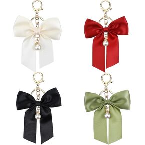 Bag Charms Bow, 4 Pack Purse Charms Bow Keychain for Handbag Cute Bowknot Bag Pendants for Handbag and Car Keys, Black Red White Green in Kuwait