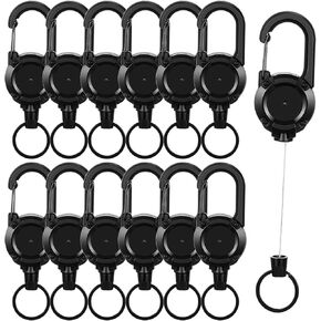 12 حزمة من سلسلة المفاتيح القابلة للسحب شديدة التحمل، حامل شارة حلقة تسلق متعددة الأدوات باللون الأسود مع سلك فولاذي، وبكرة مشبك لبطاقة الهوية للمفاتيح والأدوات in Kuwait