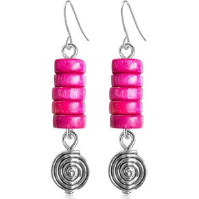 Bohemian Vintage Silver Spiral Disc Dangle Drop Earrings Handmade Wooden Beaded Hook Earrings For Women in Saudi Arabia