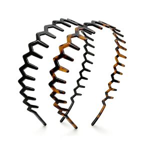 Sizobi Zig Zag Headbands for Women, Non-Slip Comb Headband Slick-Back Fashion Accessories, Comfortable Wavy Headbands with Teeth, Black & Tortoise Cellulose Acetate, Ideal Gifts for Women 2 pcs in Kuwait