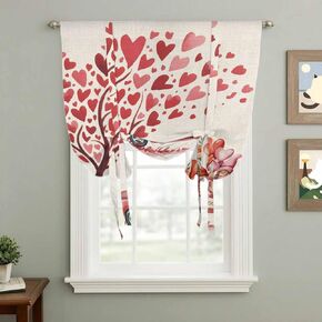 Valentine's Day Tie Up Curtains for Window, Pink Love Heart Gnomes Romantic Art Thermal Insulated Balloon Shade Adjustable Rod Pocket Curtains Valance Panels for Kitchen Bathroom Café 52'' x 45'' in Saudi Arabia