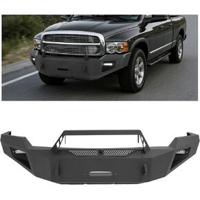 Front Bumper Assembly Compatible with 2003-2005 Dodge Ram 2500 3500(Excluding Diesel Models) w/Winch Plate, LED Lights, D-Ring Holes&Bull Bar Steel+Plastic Powder Coated Black in Kuwait